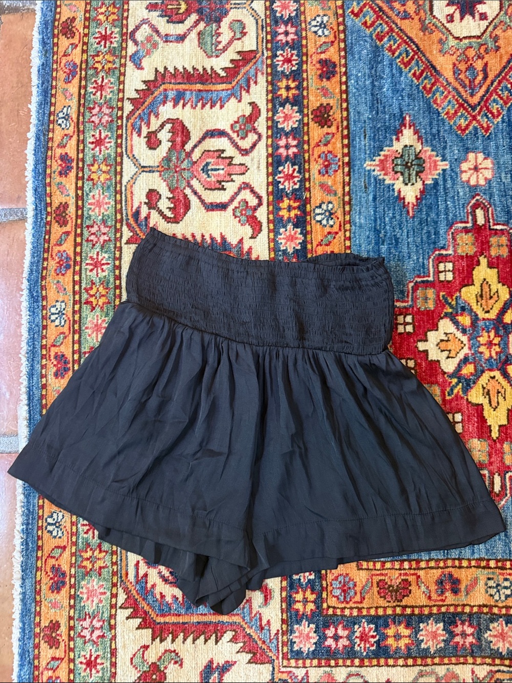 TCEC Black High-Waist Smocked Shorts